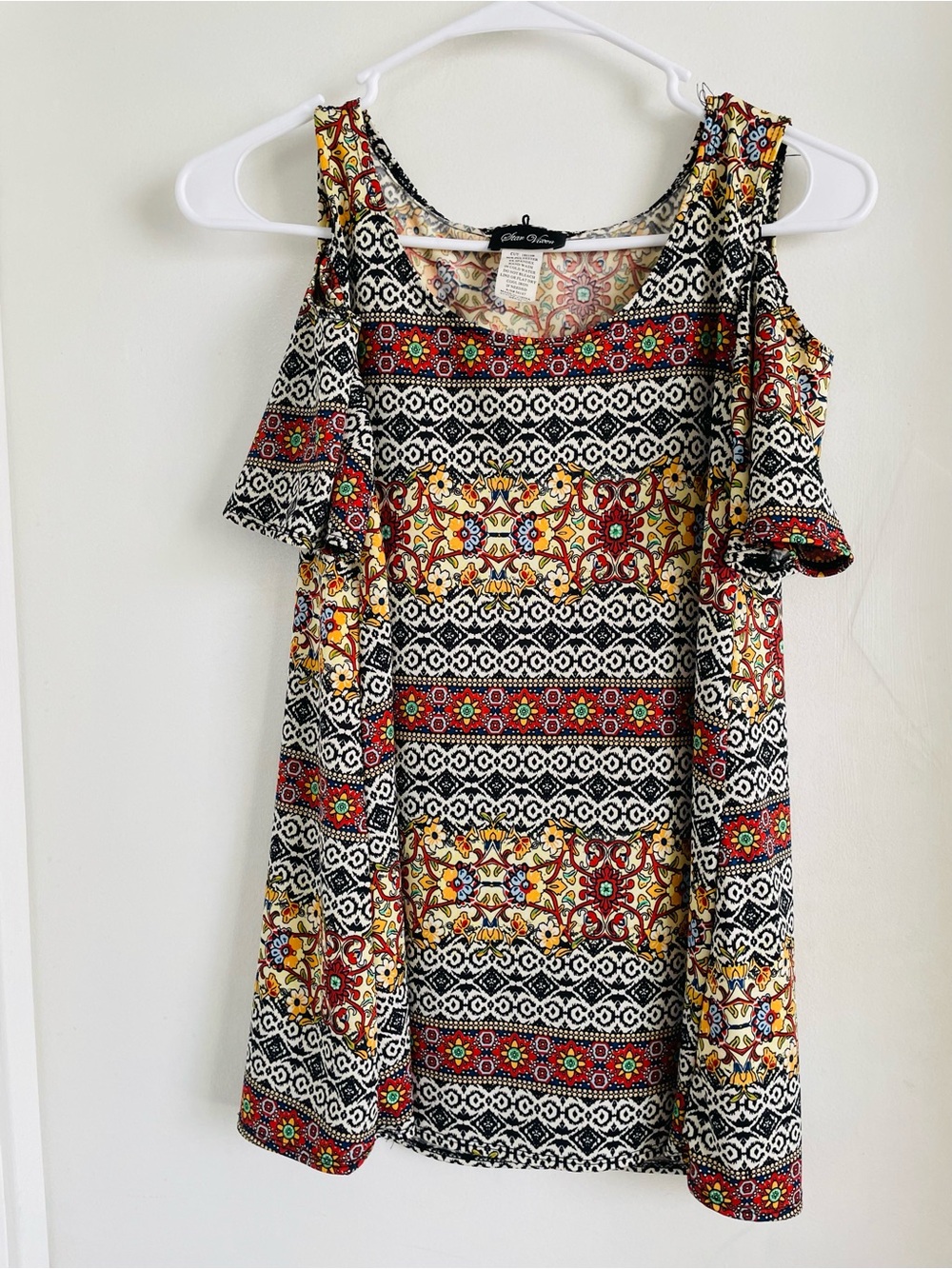 Star Vixen Cold-Shoulder Mini Dress in Black, Yellow & Red NEW Without TAGS